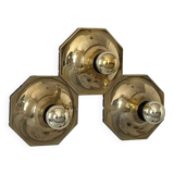 Set of 3 Motoko Ishii wall lights for staff leuchten, Brass, 1970