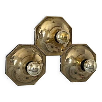 Set de 3 appliques Motoko Ishii pour staff leuchten, Laiton, 1970