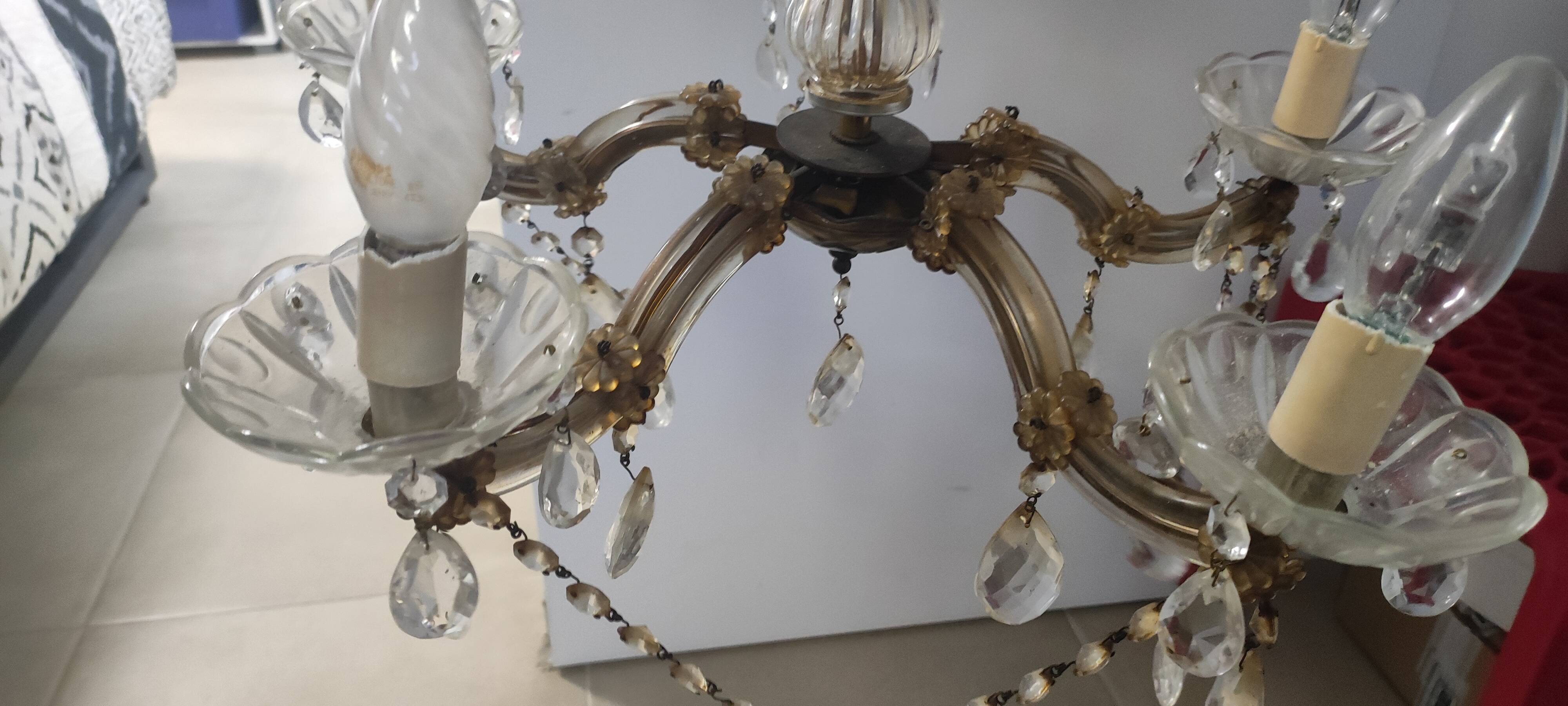 Brass chandelier with 5 branches and pendants