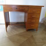 Vintage modernist desk - 5 drawers - shelf - 1950s - closure mechanism