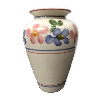 Ancien vase Dinis céramique blanche décor fleurs vintage