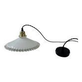 Antique lace-work pendant light in vintage opal, 24.5 cm