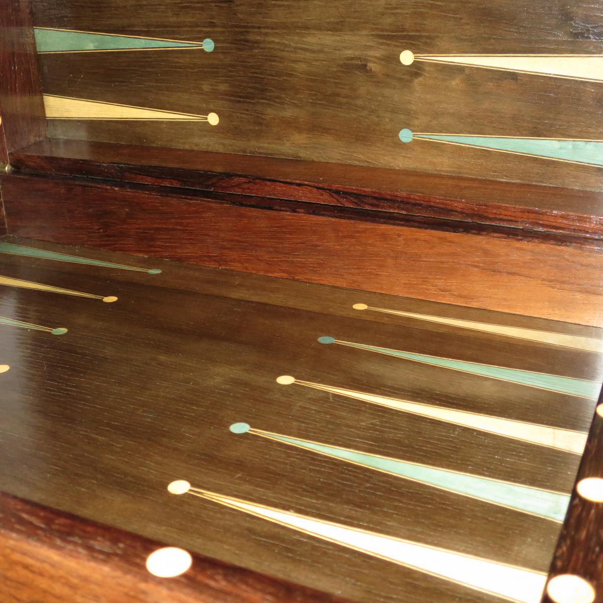 Box game beginning 19th Chess Backgammon in marquetry Cabinet jacquet failure flag
