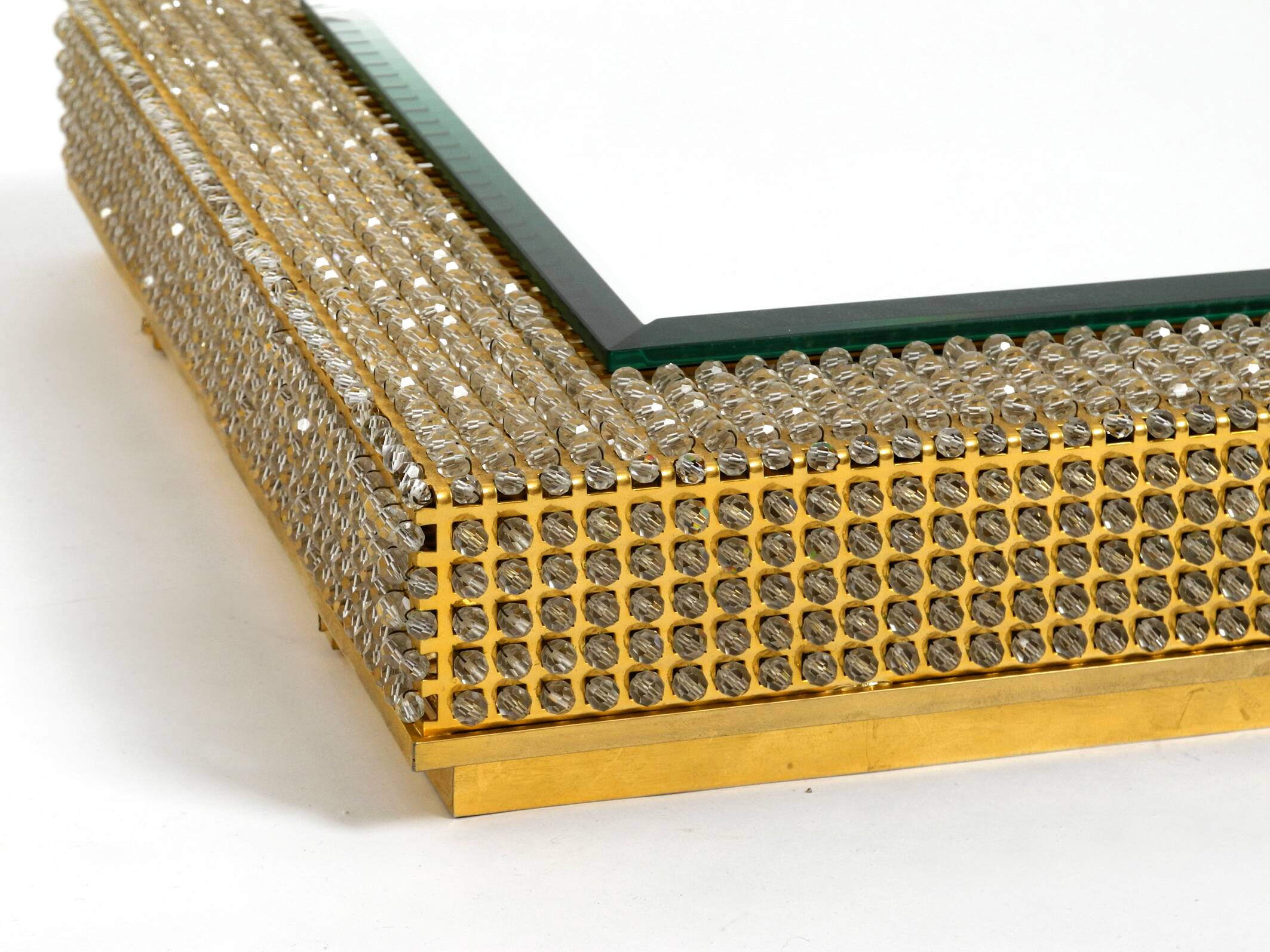 1960s brass wall backlit mirror, frame with glass beads by Palwa