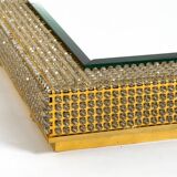 1960s brass wall backlit mirror, frame with glass beads by Palwa