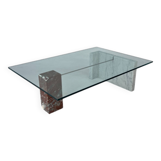 Vintage Glass and Two Stone Marble Base, Italy, 1970s
