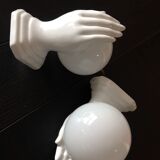 Pair of hand ceramic and opaline wall lamps vintage