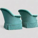 Paire de fauteuils crapaud velours vert d’eau 1970