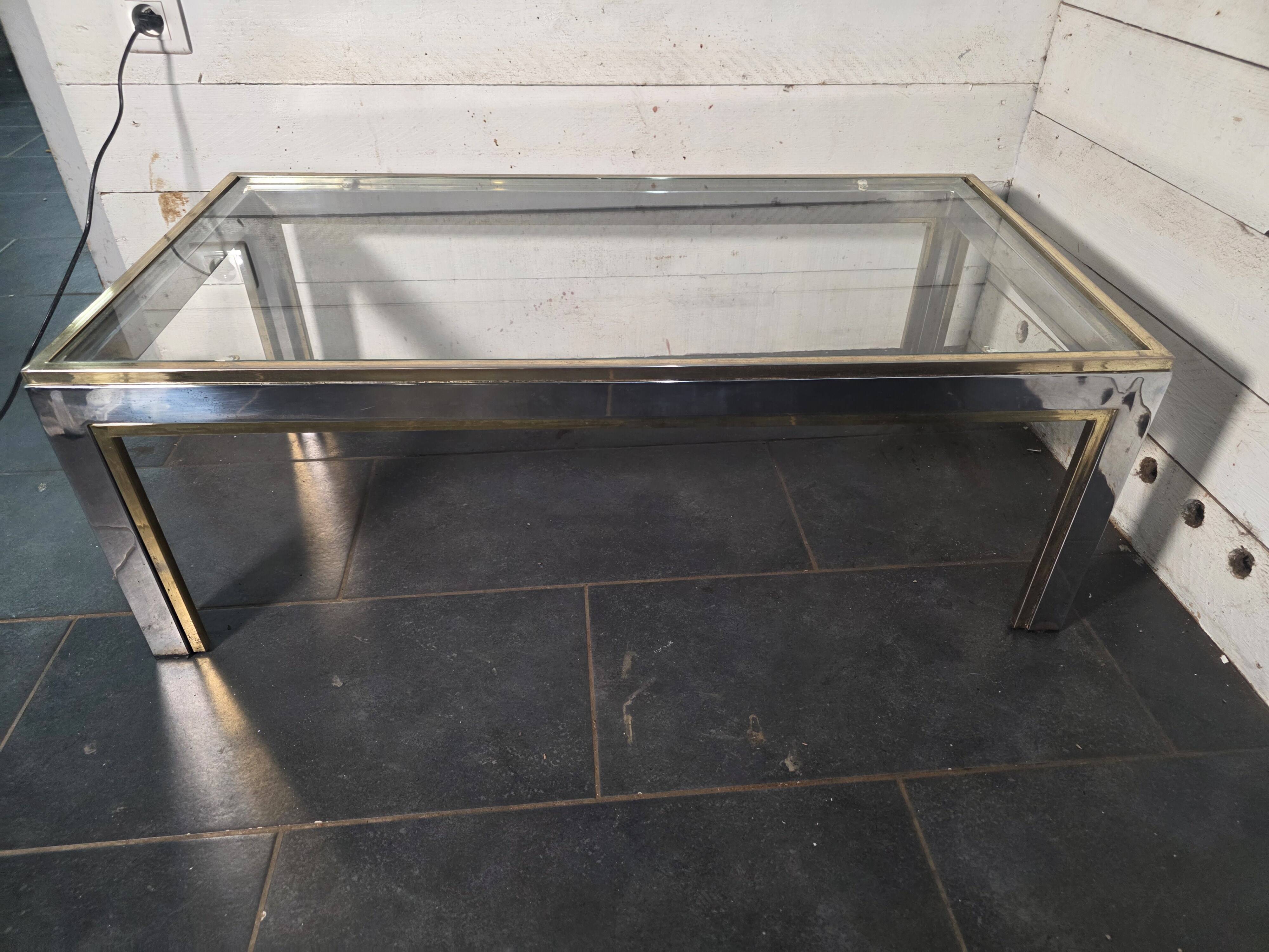 Chrome and gold metal coffee table by Romeo Rega from the 1970s.