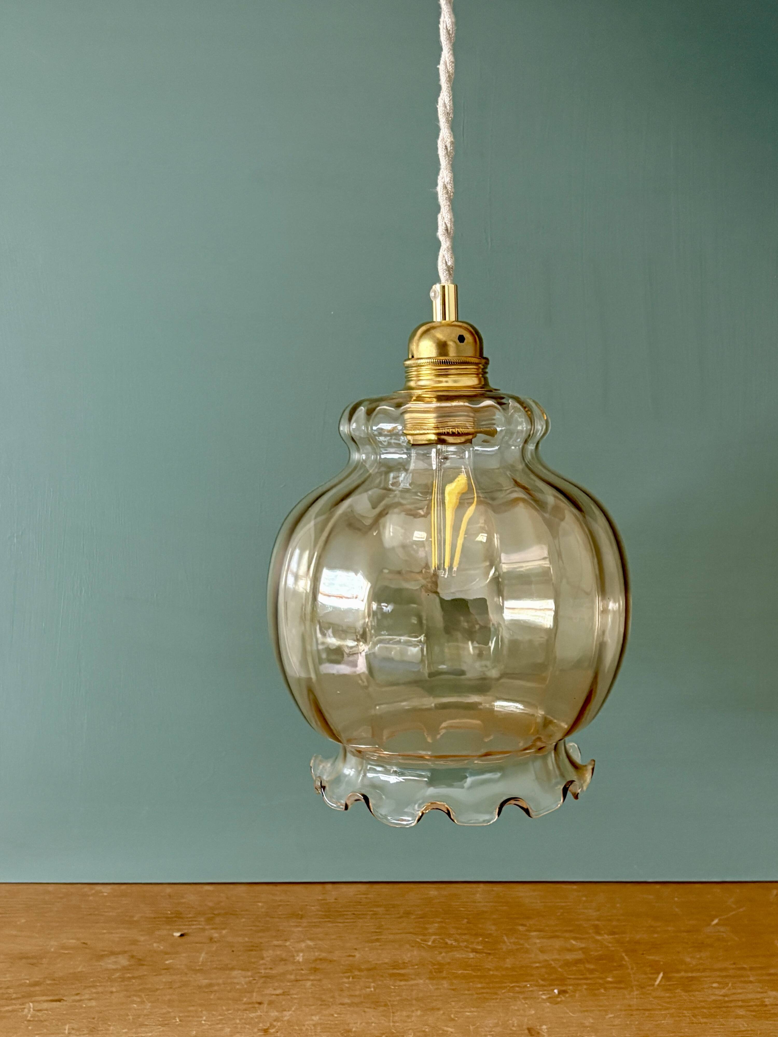 XL vintage globe pendant light in amber glass
