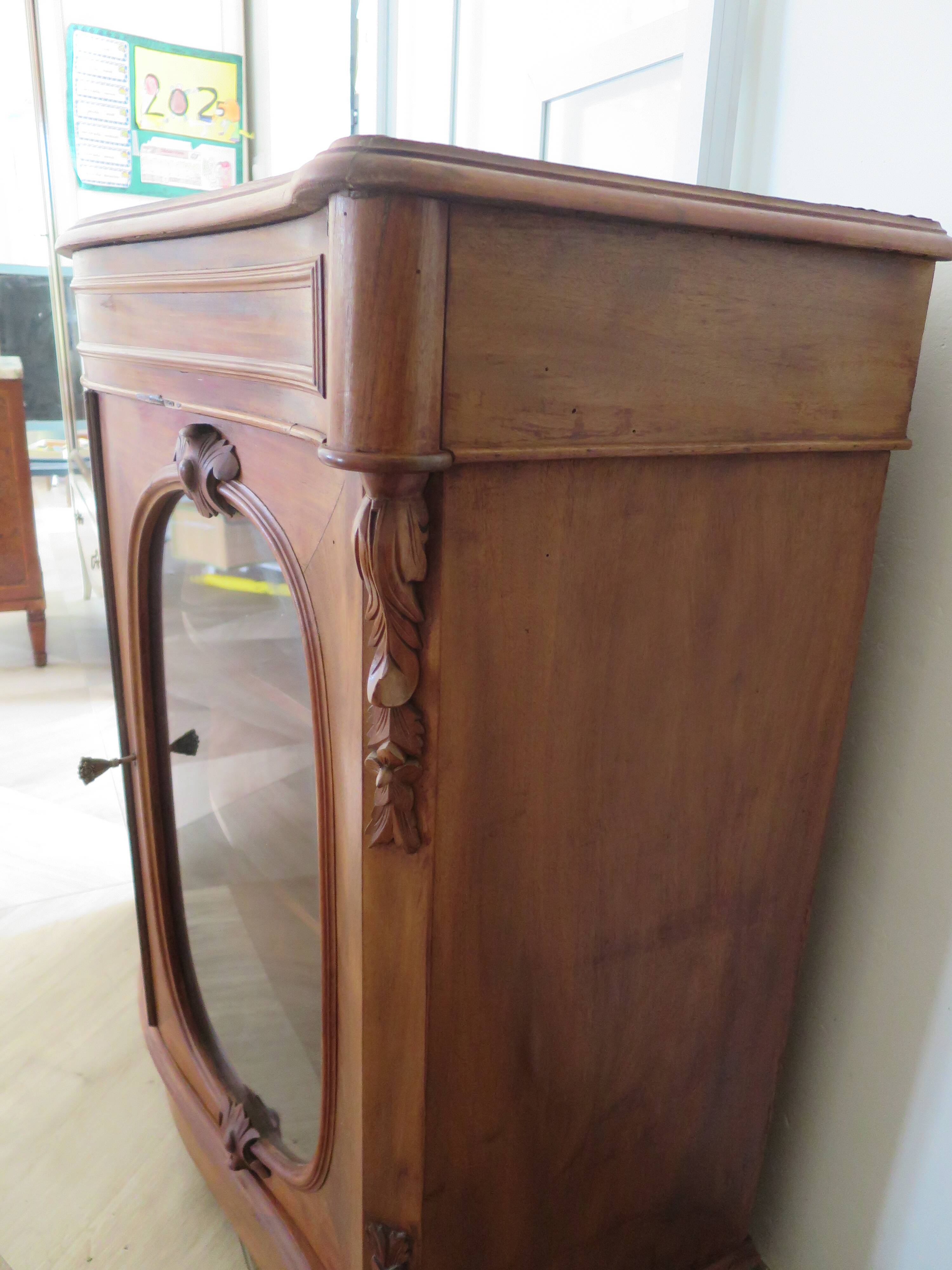 Curved showcase library carved wood 2 doors mahogany English style