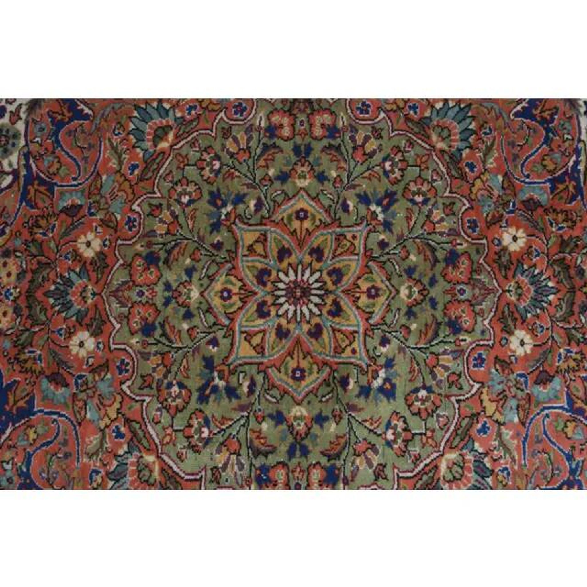 1960s Vintage Persian Handmade Wool Cotton Light Red Area Rug 253x340