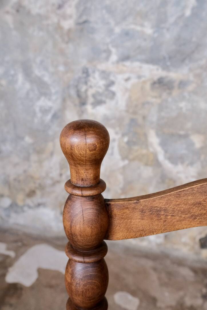 Pair of turned wooden spool armchairs, mid-20th century, France