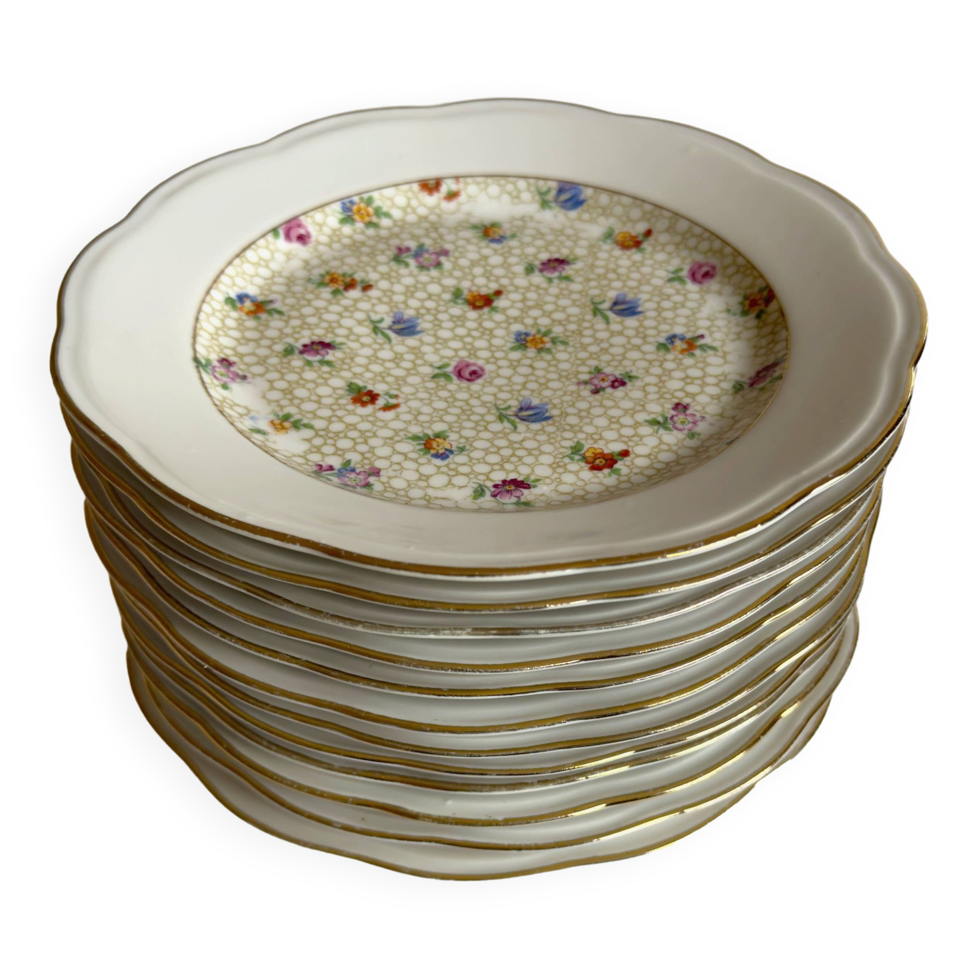 Service of 12 SFP porcelain dessert plates Société Française de Porcelaine