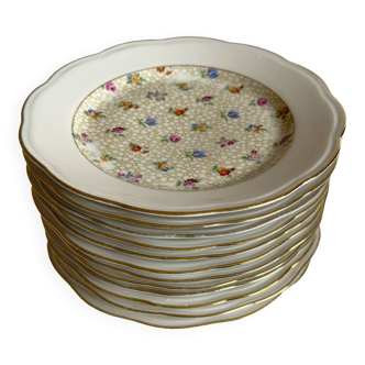 Service of 12 SFP porcelain dessert plates Société Française de Porcelaine