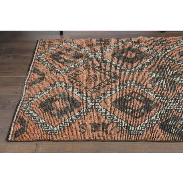 Vintage Turkish Oushak Handmade Wool Cotton Orange Runner Rug 107x290