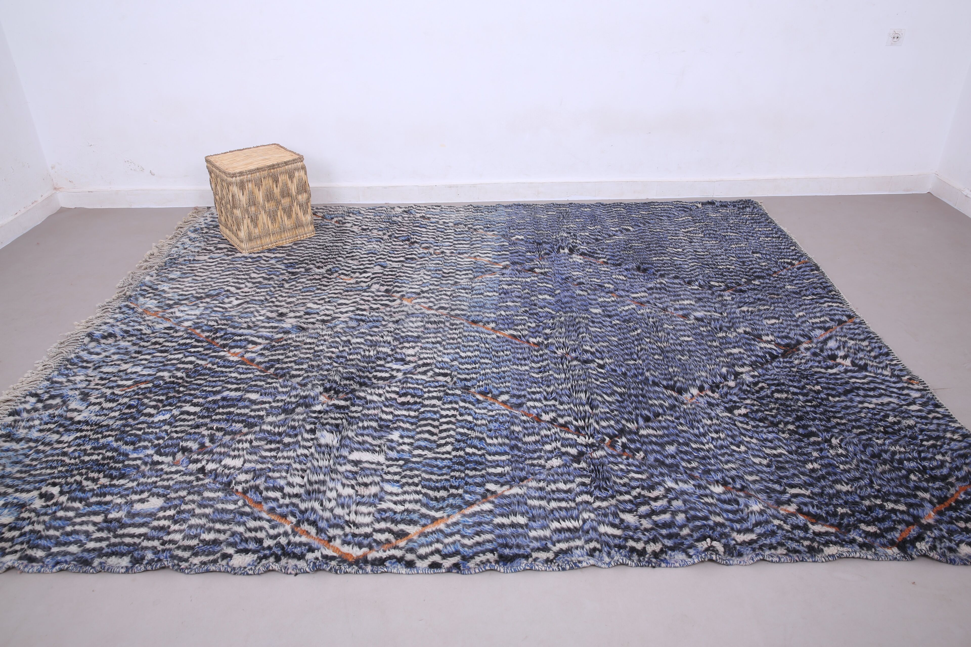Blue Handmade Beni merirt Rug 258 x 305 cm - Abstract Wool Rug - Berber Rug