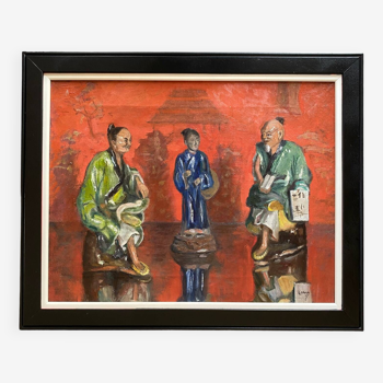 Oil on canvas Asian family