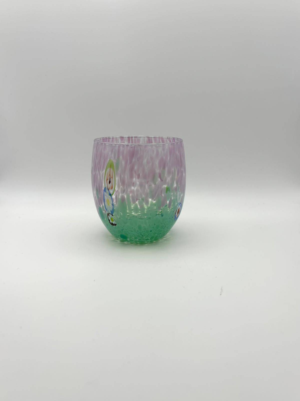 Set of 6 blown glass glasses with Effetre Murano murrine.