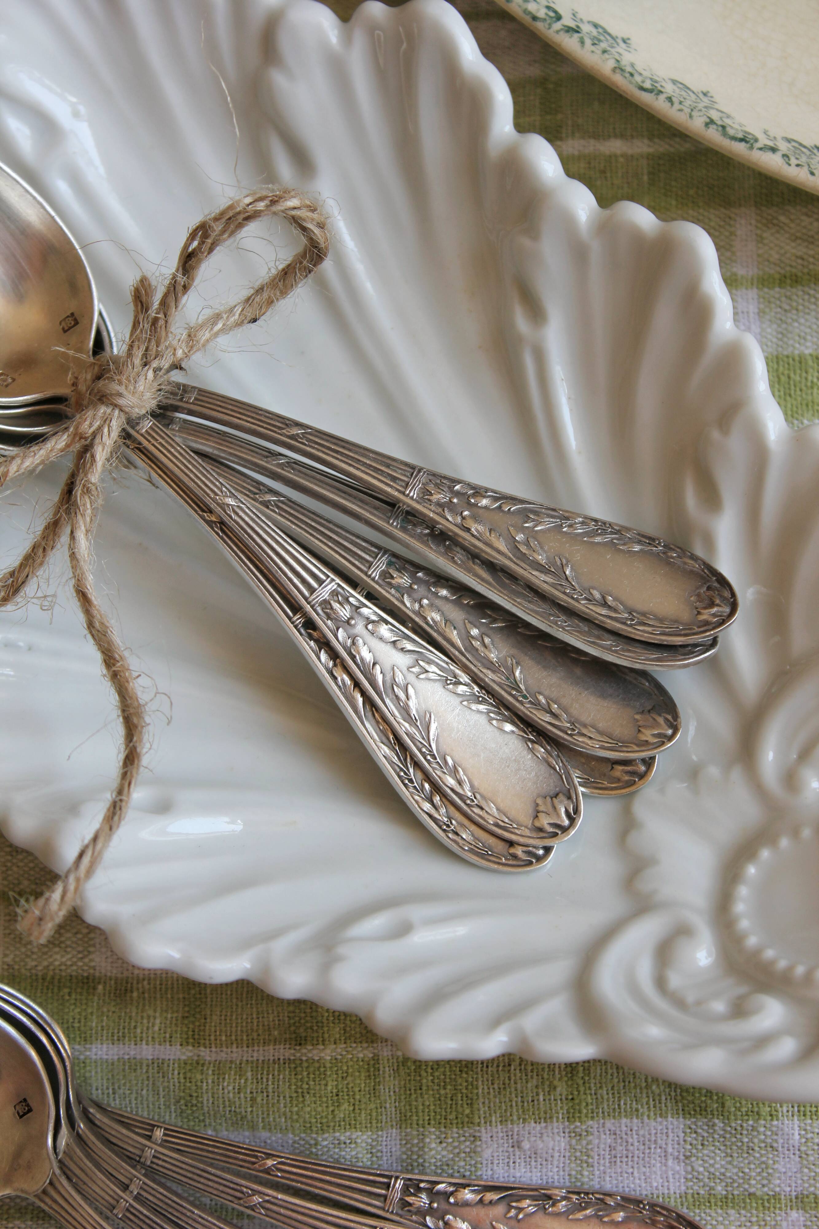 Box of 12 small spoons in vintage silver metal