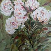 Painting bouquet of flowers, peonies, signed