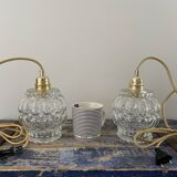 Set of two electrified chiseled glass walking lamps
