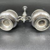 Saleron double, métal argenté, socle rond, prise, décor gravé, décoration de table, chic, poinçon
