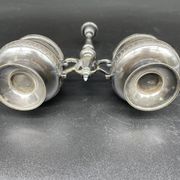 Double salt dish, silver metal, round base, socket, engraved decor, table decoration, chic, hallmark