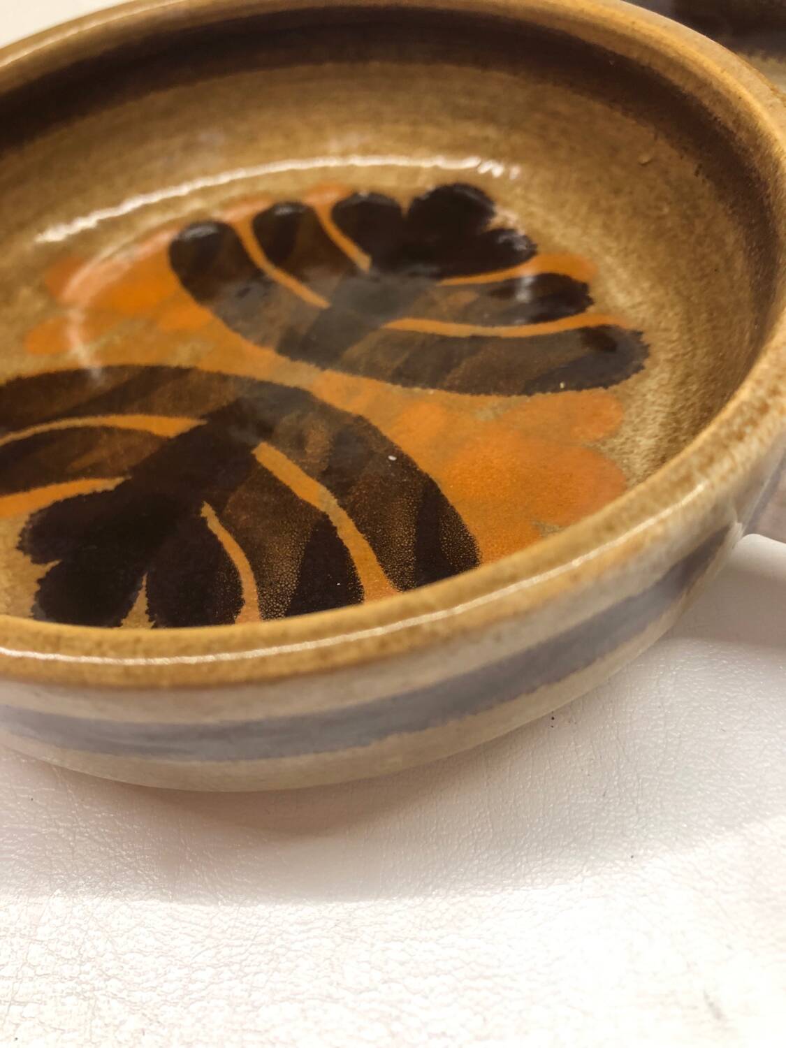 Set of 3 ceramic caquelon dishes from Pornic, Palmyre decor