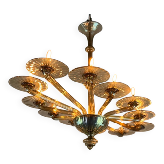 Lustre vénitien en verre de Murano mordoré de forme ovale par Venini vers 1920