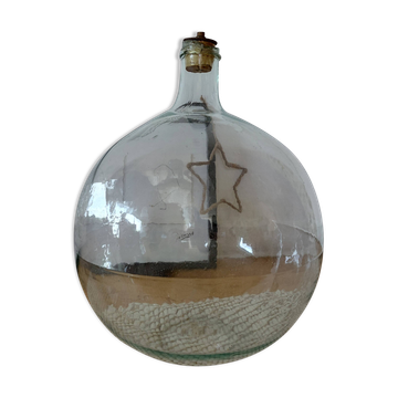 Lampe pied Dame-Jeanne XXL verre transparent/abat jour vintage