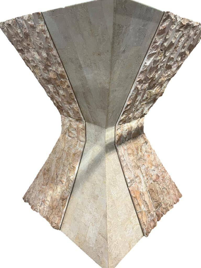 vintage stone dining table with glass top