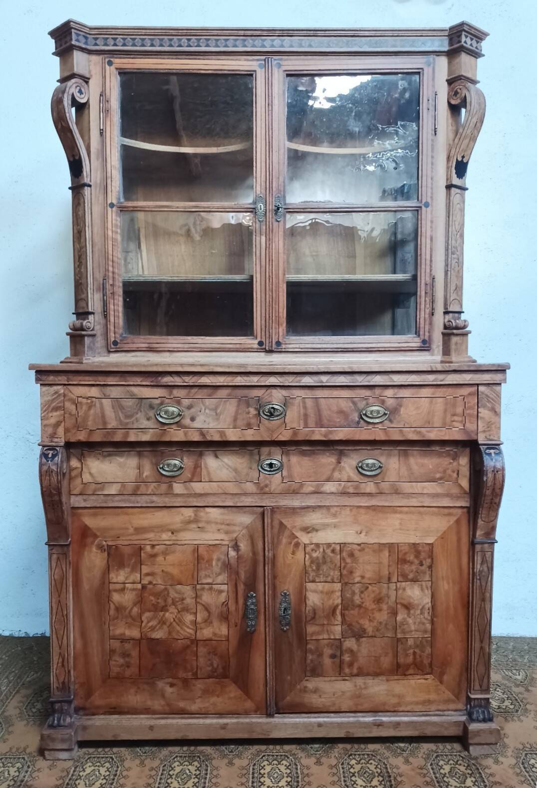 Biedermeier buffet in precious wood marquetry and ebony