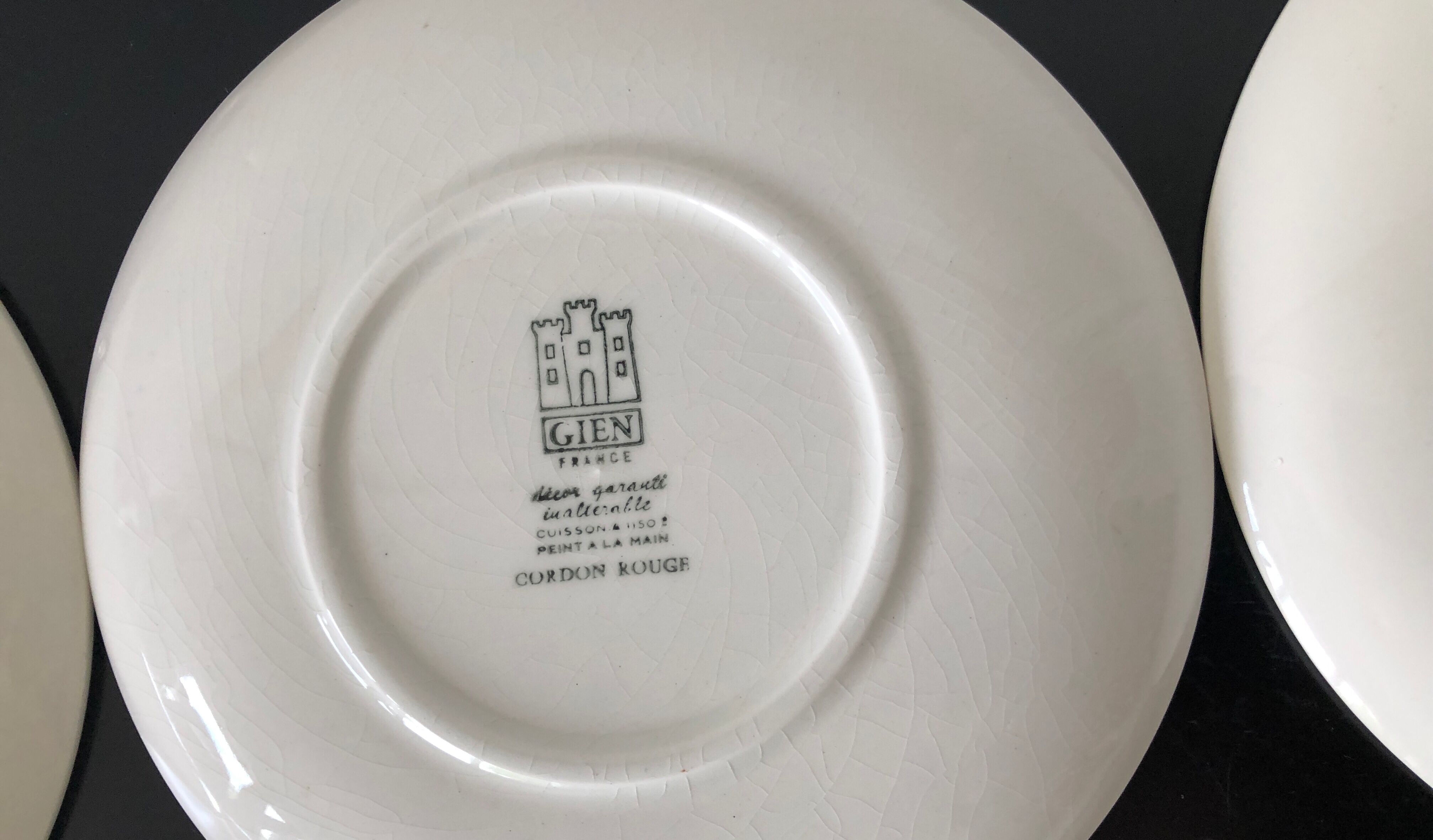 6 dessert plates fruit earthenware from Gien Cordon Rouge