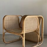 Amsterdam rattan armchair with U-shaped armrest, squared canework