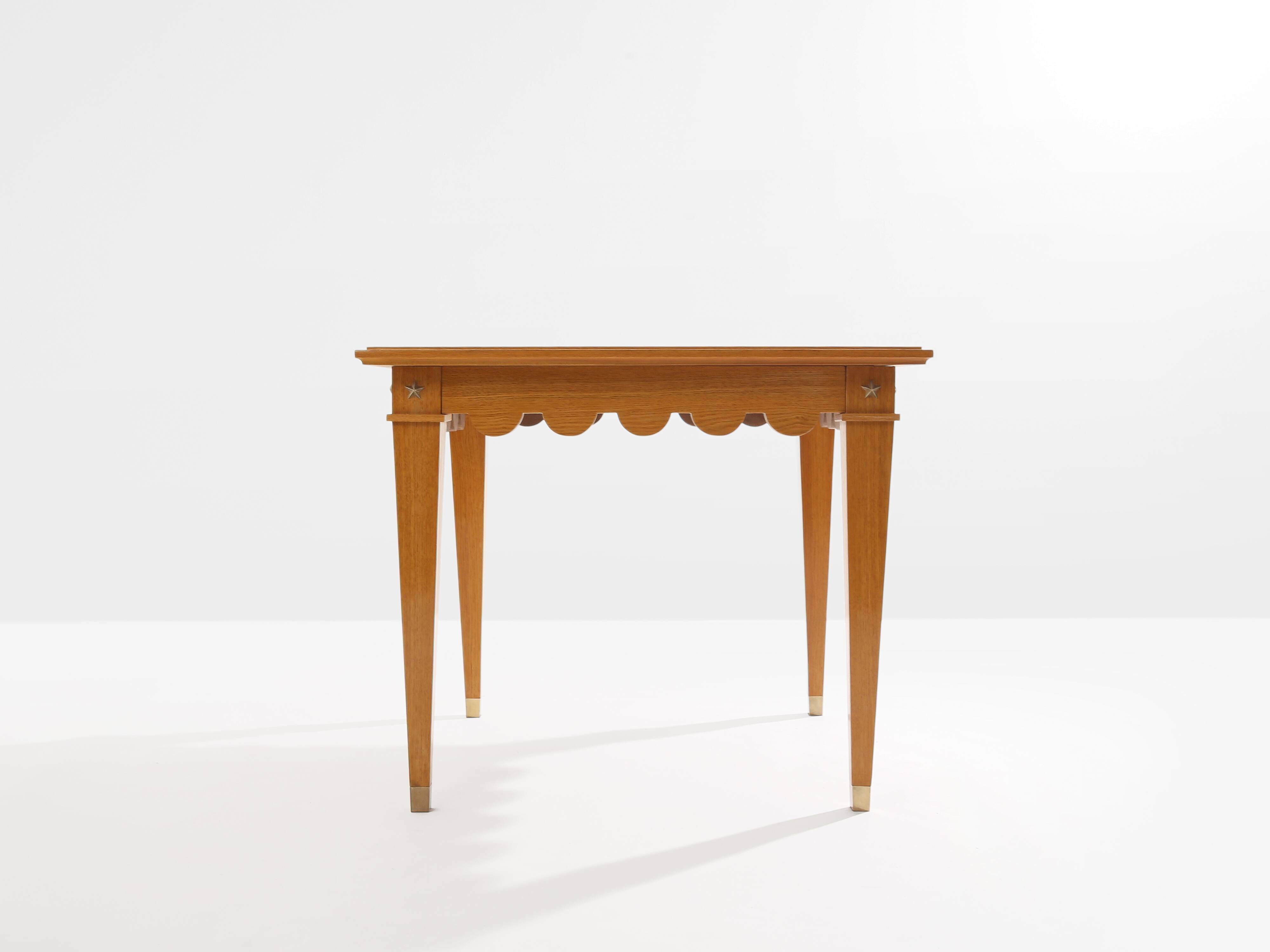 Maxime Old game table oak brass green suede around 1940