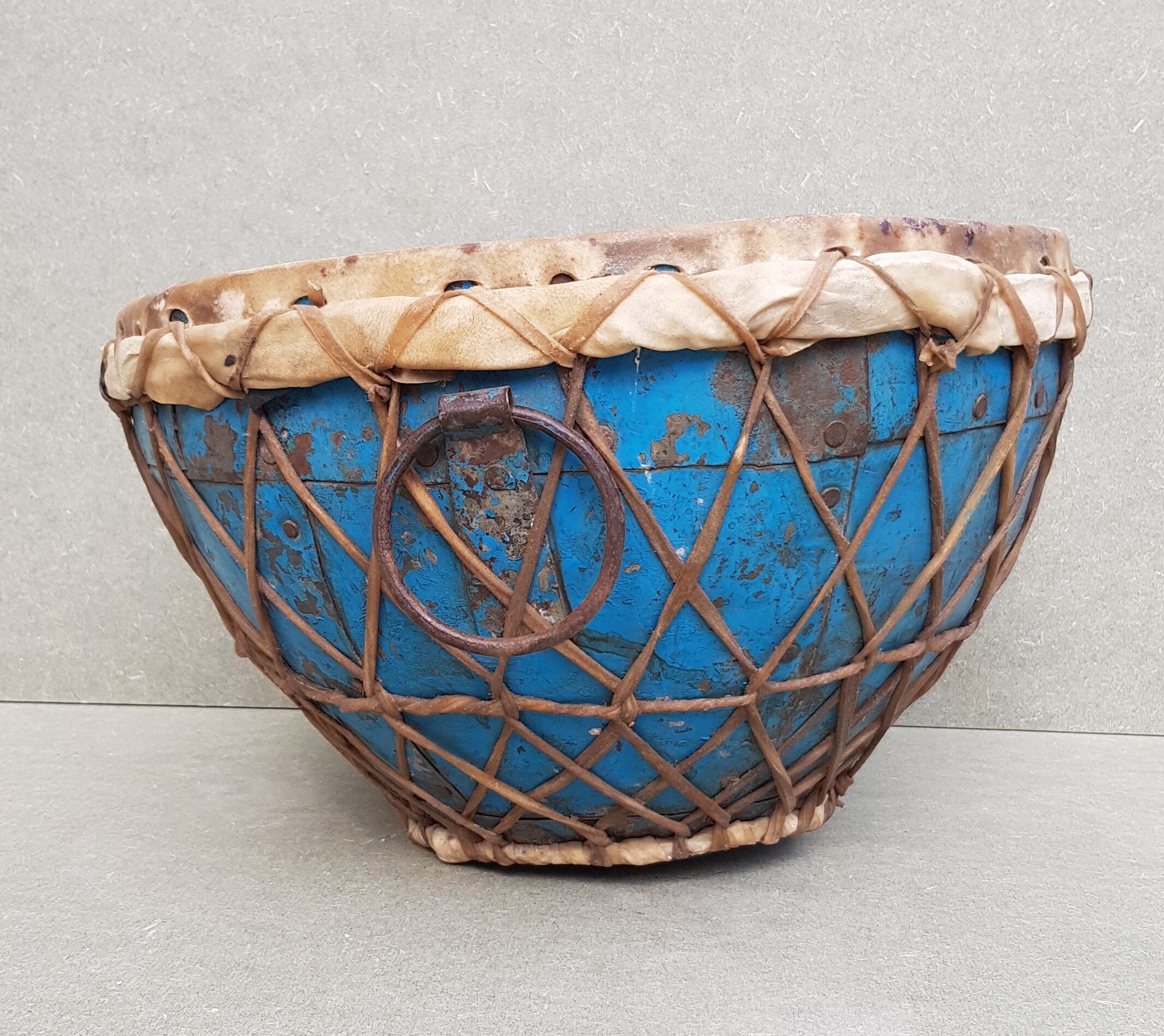 Old Indian "Nagara" drum in blue metal