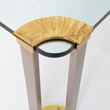 Coffee table glass, solid gold brass and brushed steel vintage seventies 70