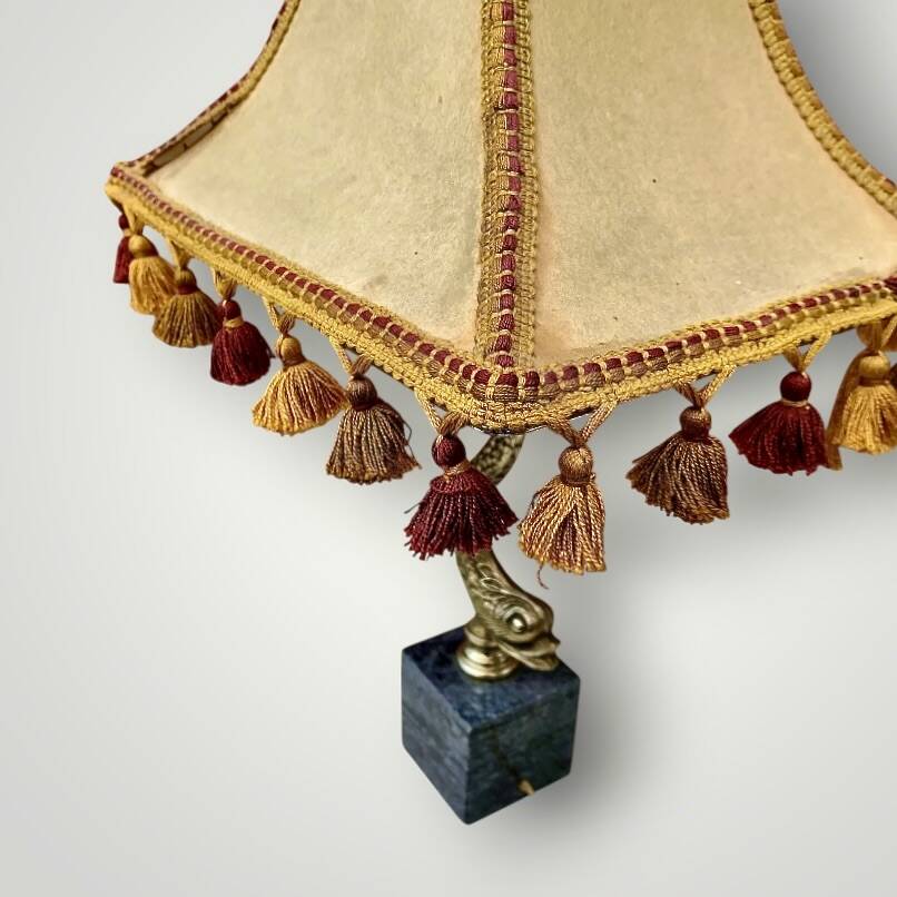 Vintage Fish Side Lamp - Grey Marble Base and Brass Fish