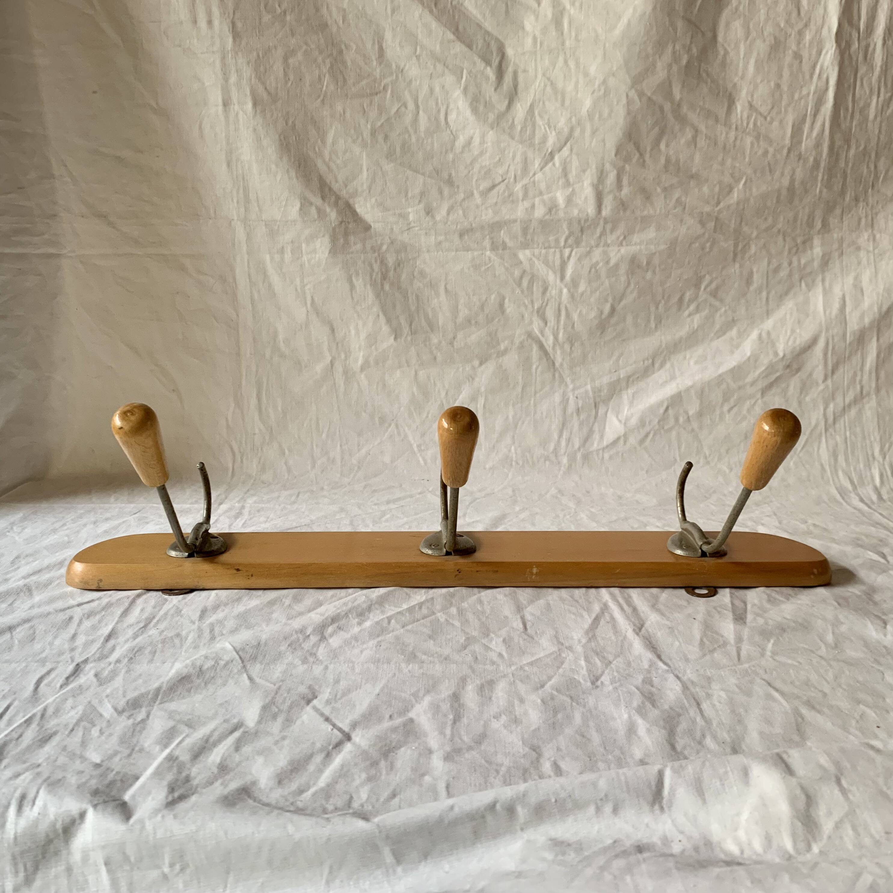 Vintage wooden wall coat rack - 3 hooks
