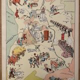 Affiche ancienne carte illustrée de l’Auvergne - JP Pinchon