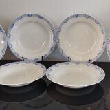 6 assiettes creuses faïence Saint Amand et Hamage blanc/bleu