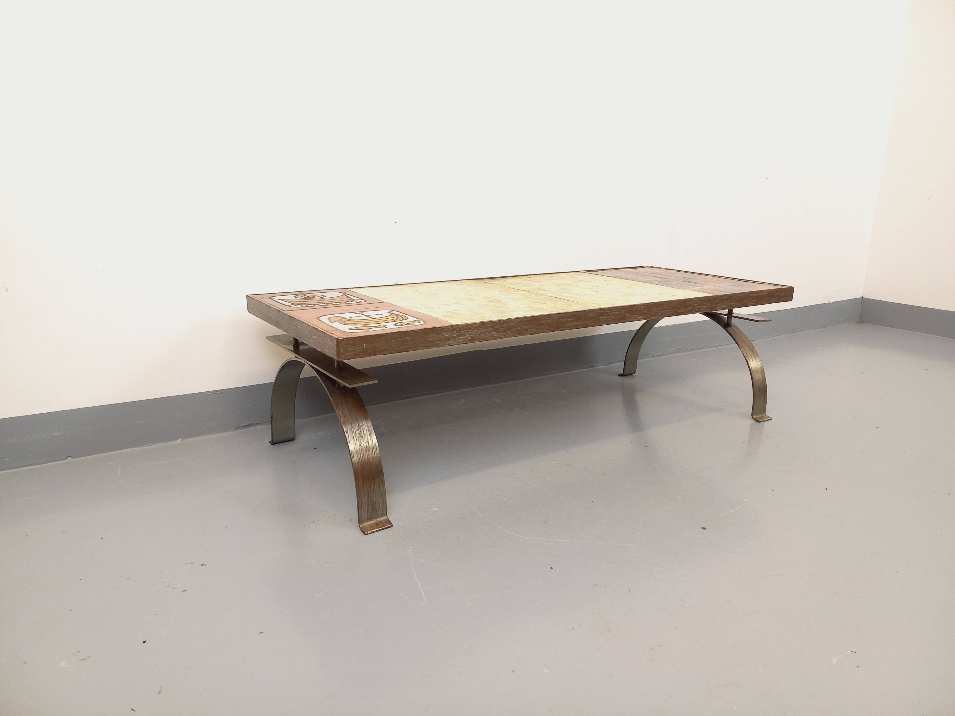 Vintage ceramic coffee table by Jean Gregorieff for Roche Bobois