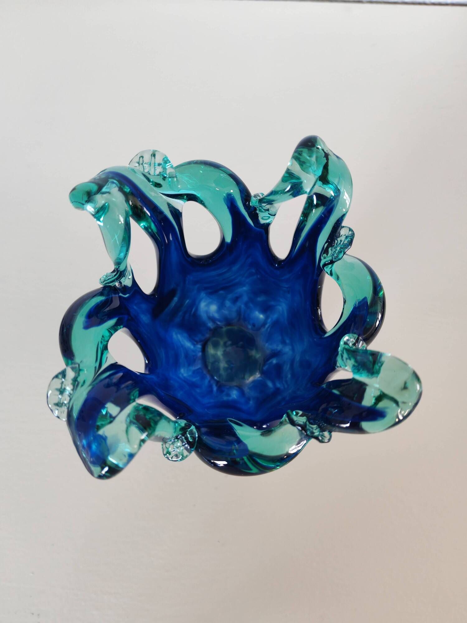 Cobalt blue & turquoise Murano vase - Italian blown glass - White Cristal