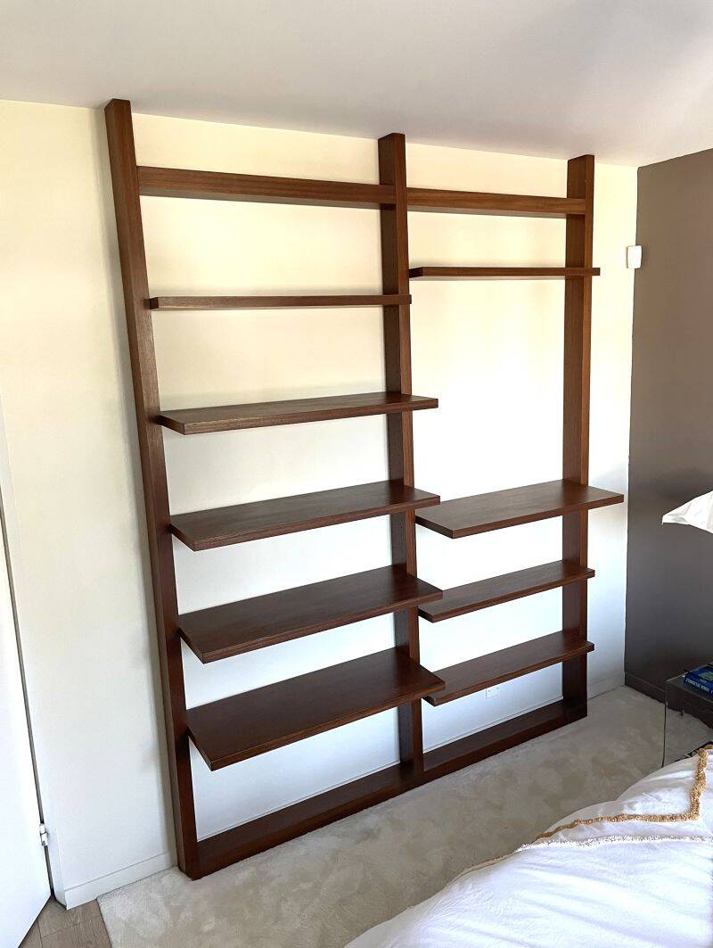 70s teak wall bookcase, minimalist design, 2.5m x 2m