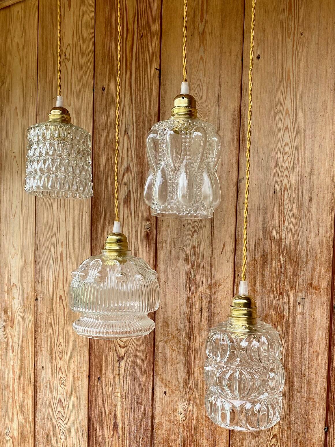 Vintage structured glass pendant globe.