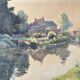 Tableau Aquarelle de Paul Monnier "Longvic" cf. Dijon" vers 1900
