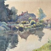 Tableau Aquarelle de Paul Monnier "Longvic" cf. Dijon" vers 1900