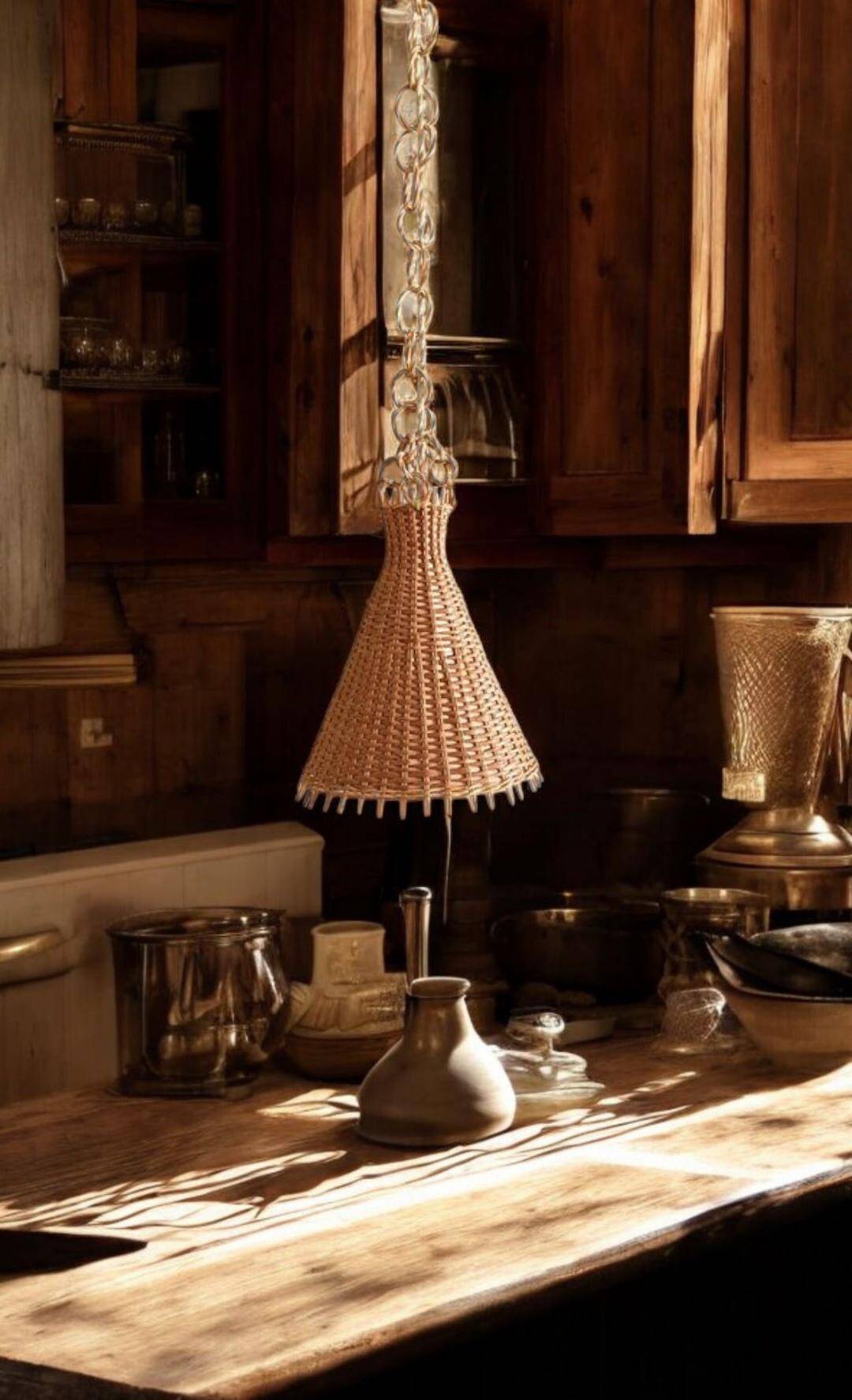 Rustic Midcentury Wicker Pendant Lamp, Spain, 1950s