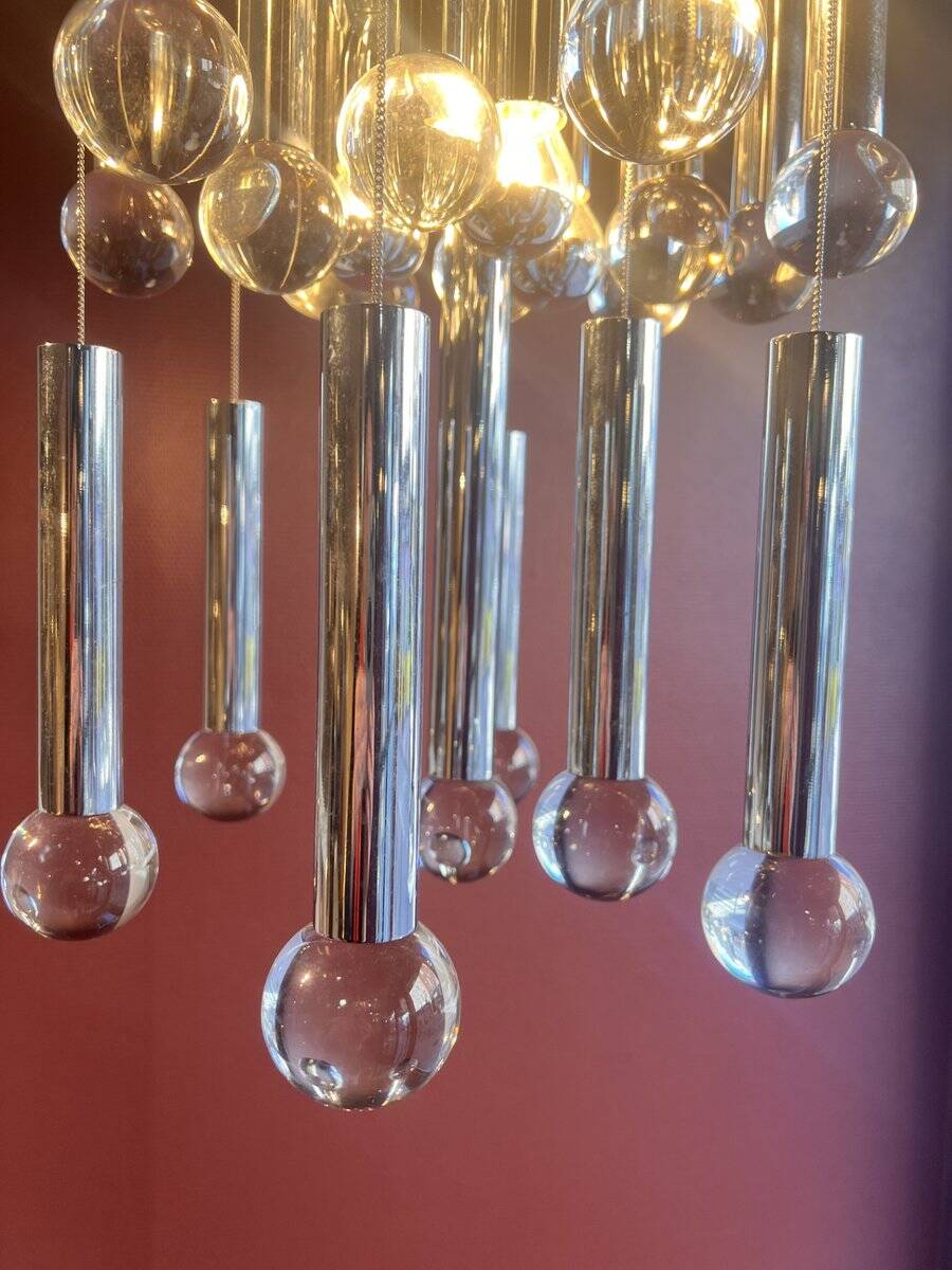 Chrome and glass chandelier by Gaetano Sciolari, 1960s